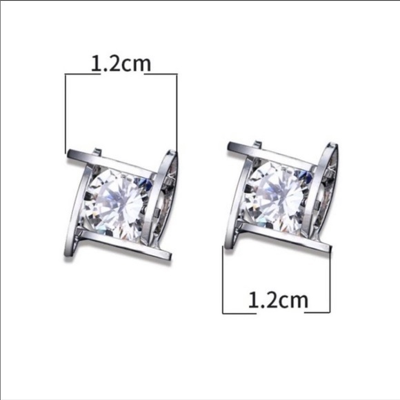 NEW SILVER 3D CAGE DIAMOND STUD EARRINGS - Picture 6 of 6